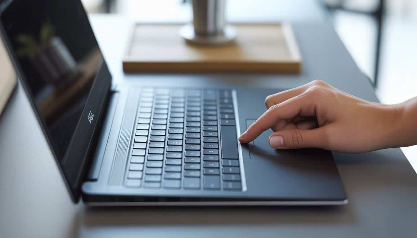 Scroll Lock On Dell Laptop | 4 Easy Fixes That Work 3 Close-up of a Dell laptop keyboard with a hand pressing the Scroll Lock key.