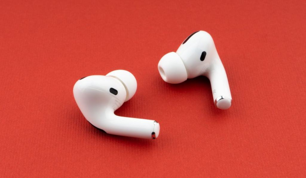 AirPods Pro on red background