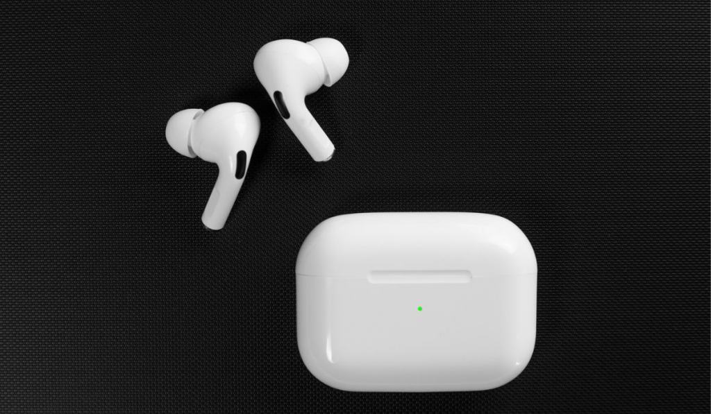 New Airpods pro on black background