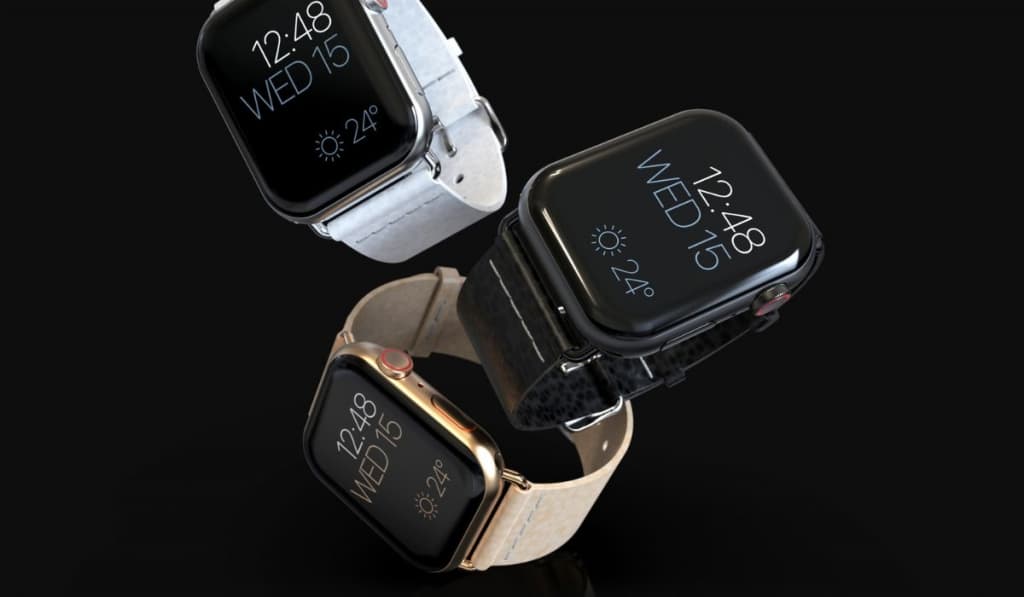 3 Apple Watch 4 style smartwatches floating