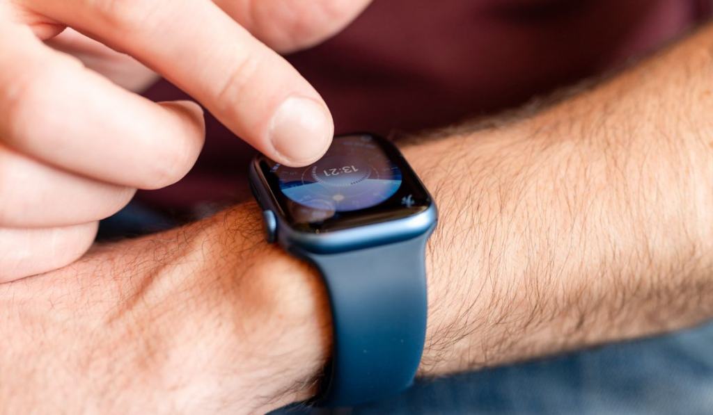 Male hand with a wrist smart apple watch