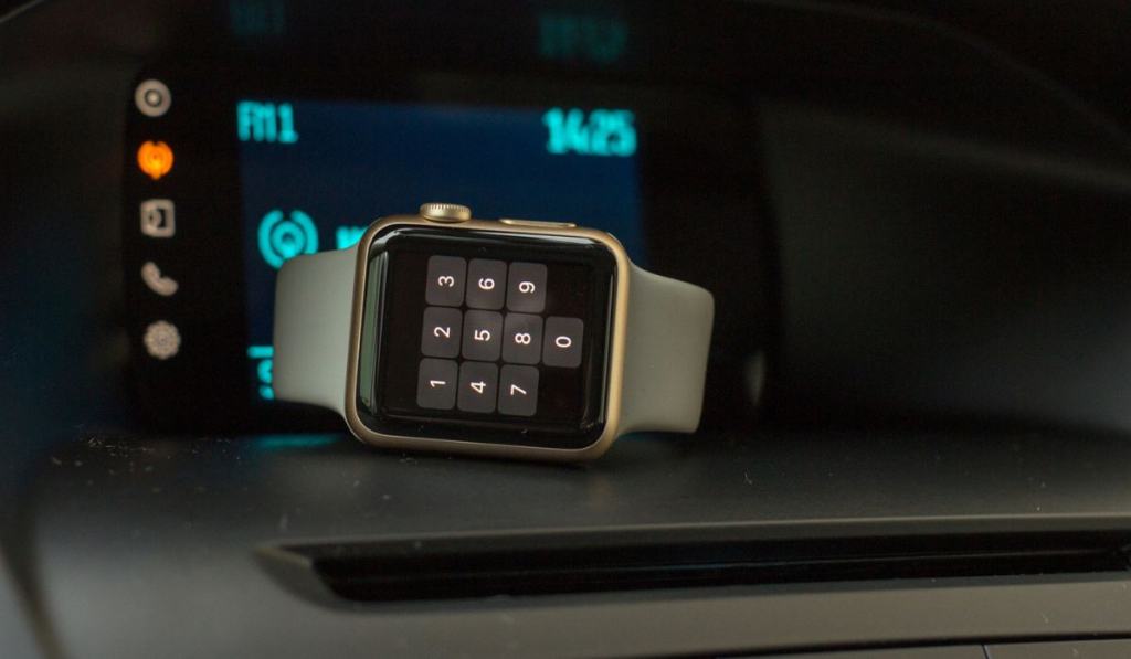 Smart watch on car dashboard