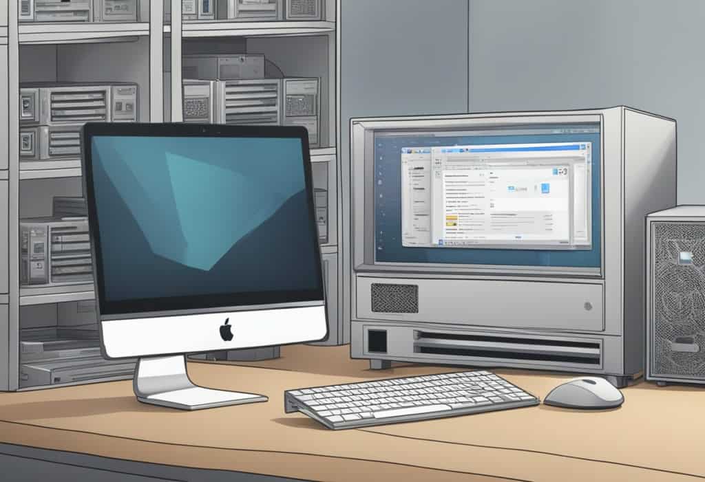 A Mac computer with a Time Machine backup running, while the system storage is being cleared
