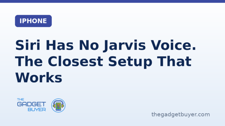 The Gadget Buyer featured card for the Siri Jarvis voice guide on iPhone