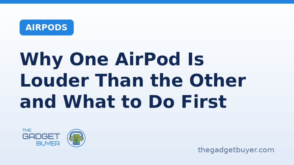 Why One AirPod Is Louder Than the Other and What to Do First 4 Person adjusting AirPods with a MacBook on a desk.