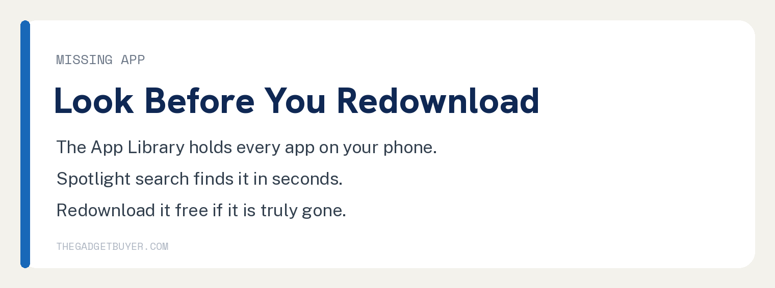 Restore a Missing or Deleted Shortcut on iPhone 2 Missing app card: look before you redownload the Shortcuts app, since the App Library and Spotlight search usually find it first