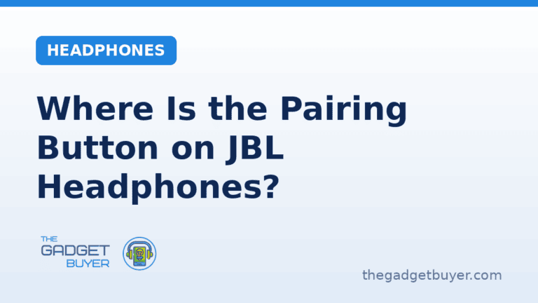 User locating pairing button on JBL headphones for Bluetooth connection.