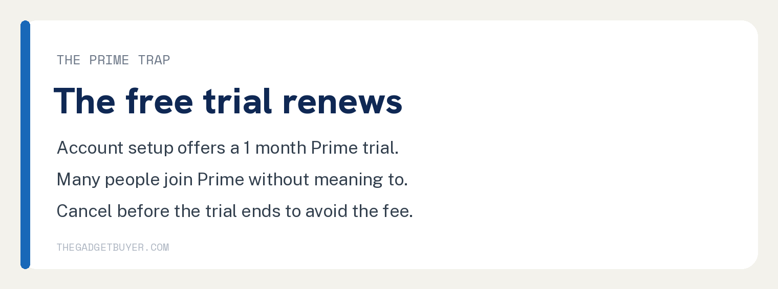 The Amazon Prime trap when setting up a Fire Stick: the free one month trial renews unless you cancel