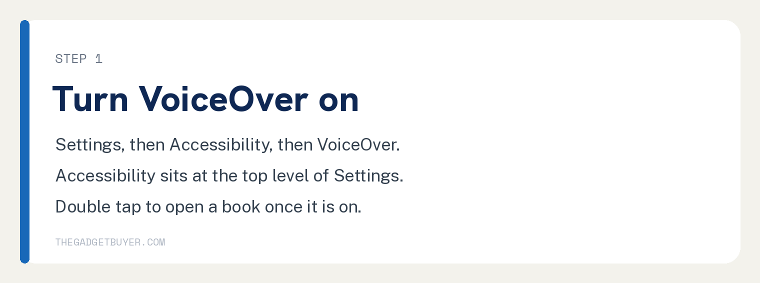 How Do You Get Your iPhone Kindle App To Read To You? 3 Step one, turn on VoiceOver at Settings then Accessibility then VoiceOver on iPhone