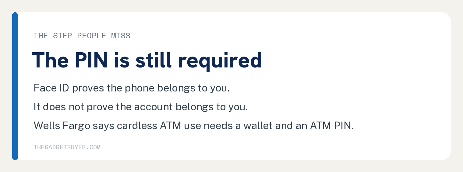 Can You Use Apple Pay at an ATM? Yes, Here Is How 2 Card headed The PIN is still required, noting Face ID proves the phone belongs to you but not that the account does, and that Wells Fargo says cardless ATM use needs a digital wallet and an ATM PIN.