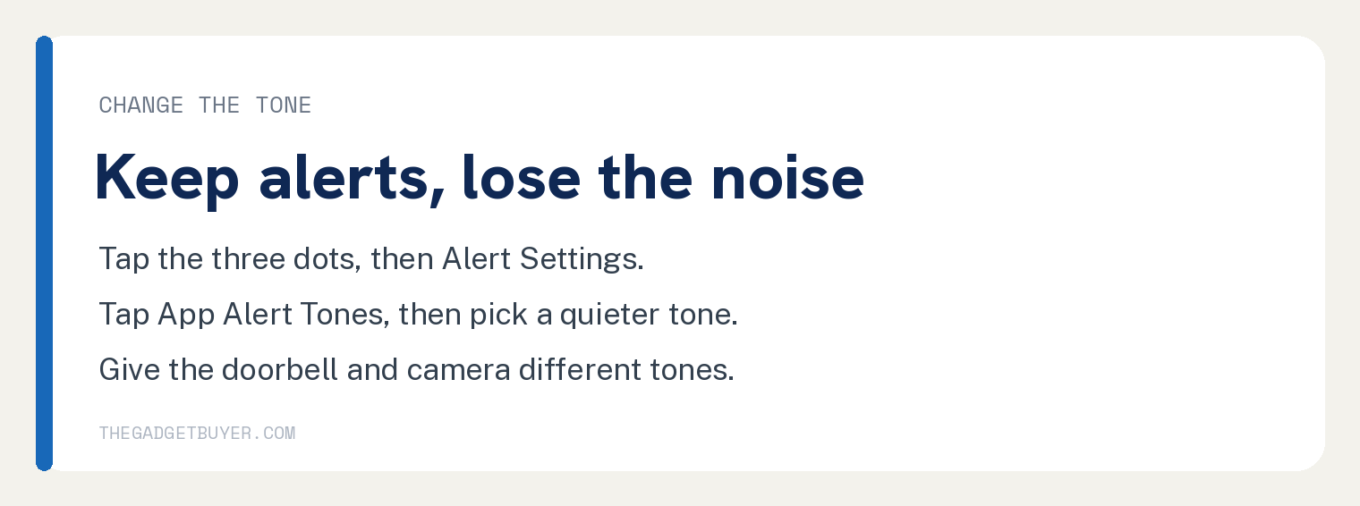 How to Turn Off Ring Notification Sound Fast 2 The Gadget Buyer step card showing how to change the Ring alert tone instead of turning alerts off, through Alert Settings and App Alert Tones