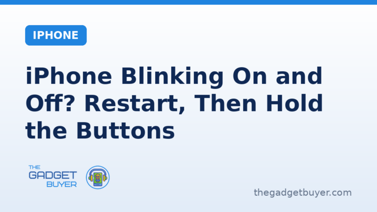 iPhone blinking on and off guide card from The Gadget Buyer, Apple's restart steps in one order